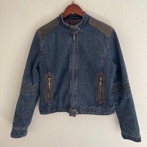 NINE WEST Jean Jacket with Leather Trim, Zippers & Buckles: NWOT! Size Medium